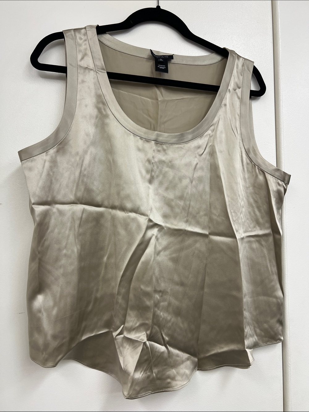 Lafayette 148 Scoop Neck Cami Tank Top in Taupe Champagne Beige Neutral Silk XL